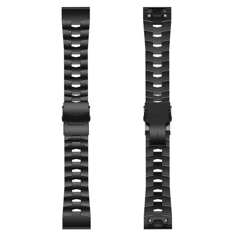 Garmin Fenix compatible replacement watch strap in silver, black, and titanium colours showing 22mm and 26mm widths.