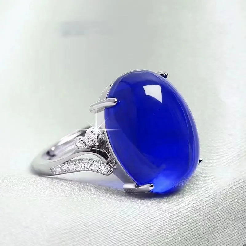 Natural sapphire ring with adjustable opening in ethnic geometric design