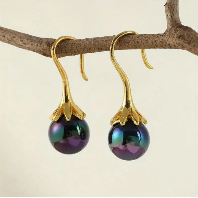 Gold-tone retro fashion women's earrings with electroplated finish on alloy construction
