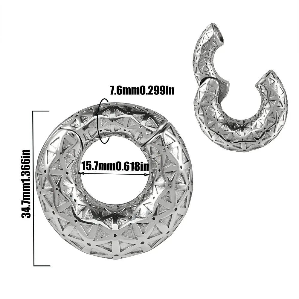 Stainless steel fashion earrings with shaped totem patterns in various electroplated colours
