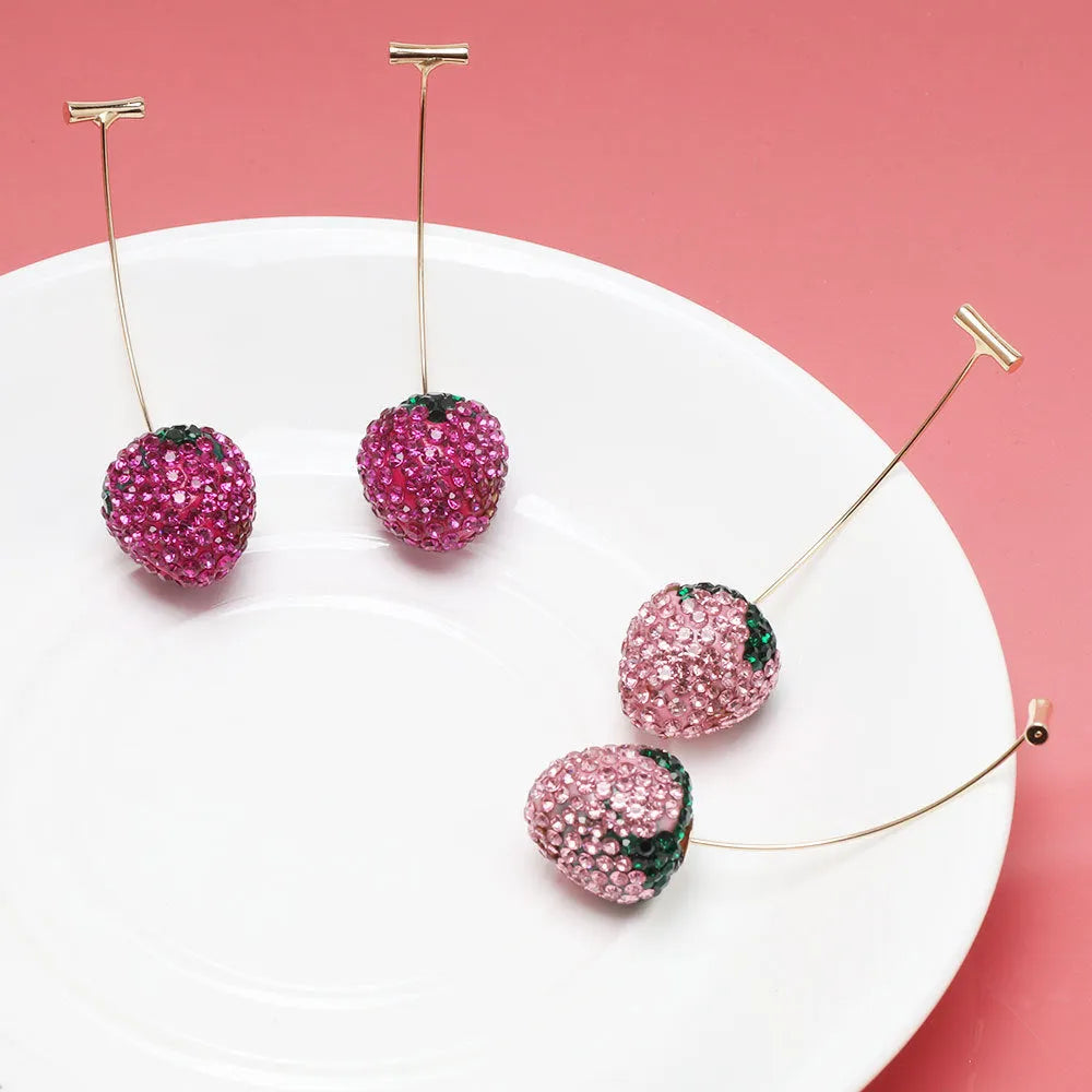 Geometric strawberry-shaped earrings with spot drill texture in red zinc alloy