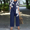 Women's blue three-piece casual suit with coat, vest, and trousers in Japanese Korean style