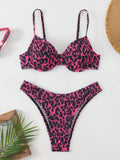 Women's leopard point print bikini swimsuit with backless design in brown mixed colour.