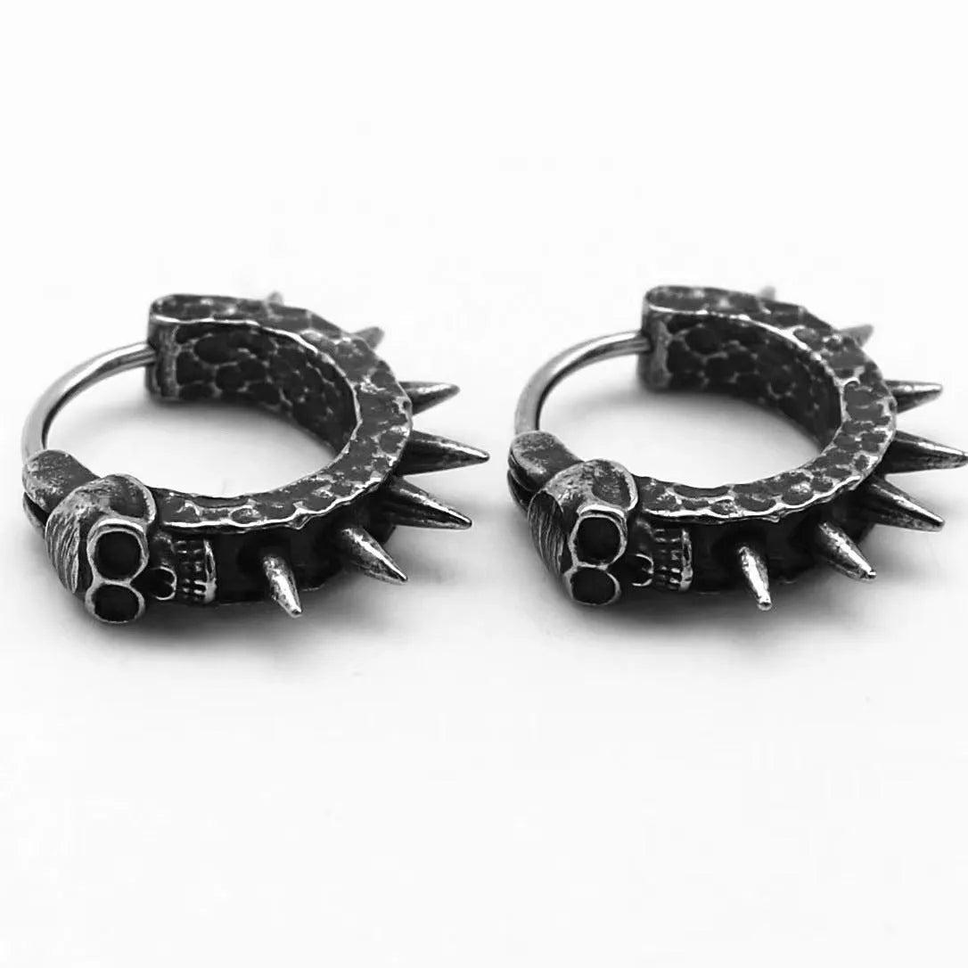 Black geometric punk motorcycle earrings made from alloy with copper plastic details.