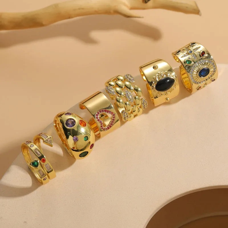 Chinese-style vintage ring with geometric shape and horse eye black electroplated finish