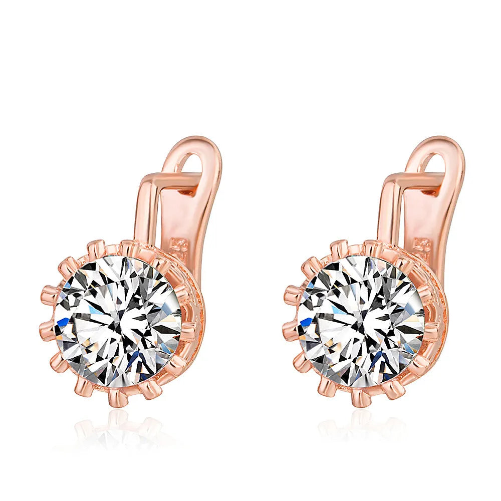 Korean retro crown ear clip earrings in white diamond design with rose gold or white gold colour finishes