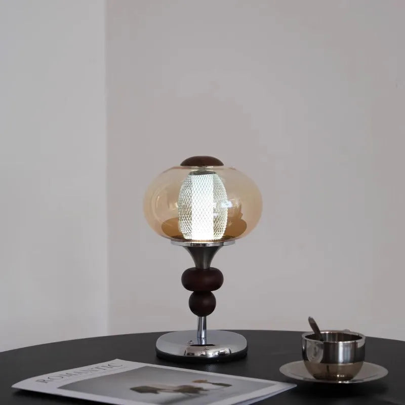 Zhonggu solid wood retro table lamp with USB charging port and touch control panel