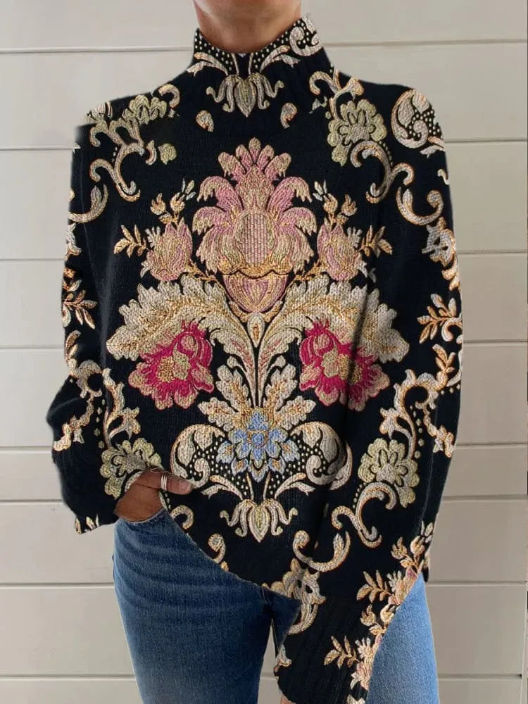 Black 3D pattern turtleneck long sleeve sweater in loose Japanese Korean casual style