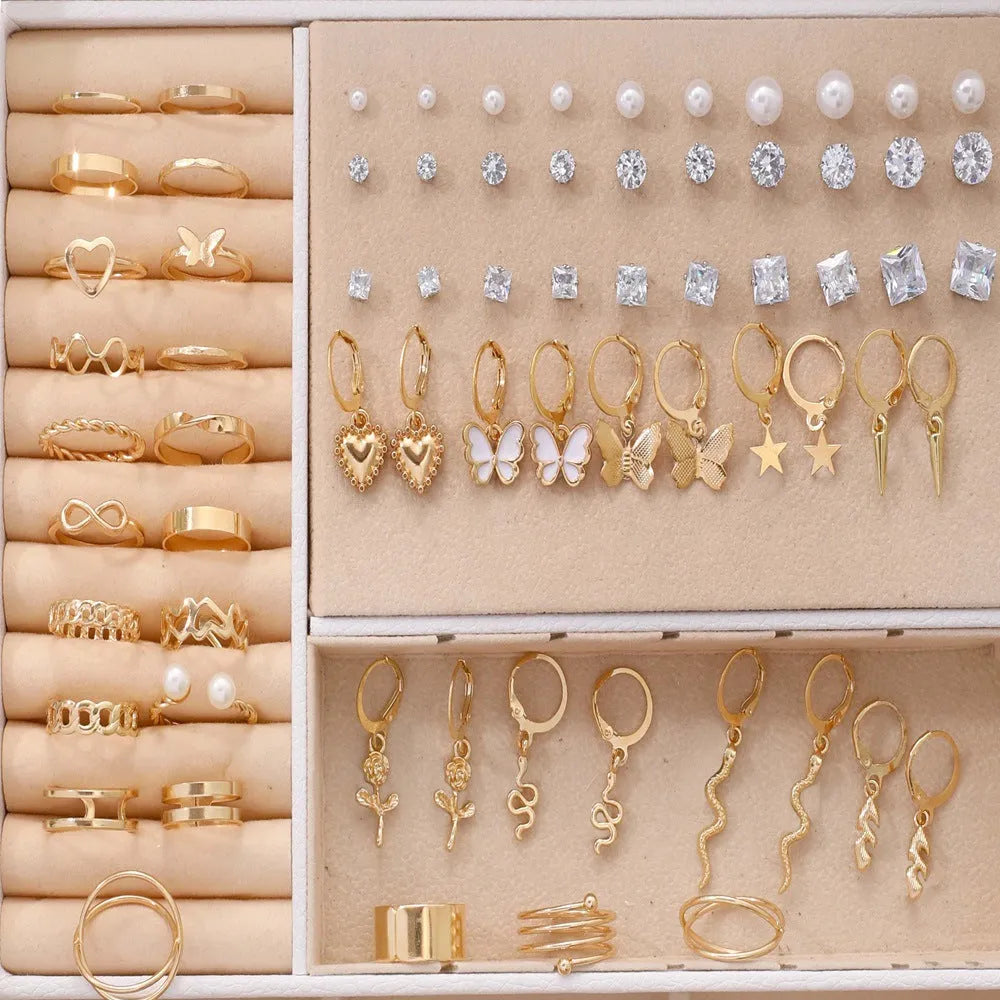 108 geometric pearl earrings with gold yellow electroplated finish women's fashion jewellery set
