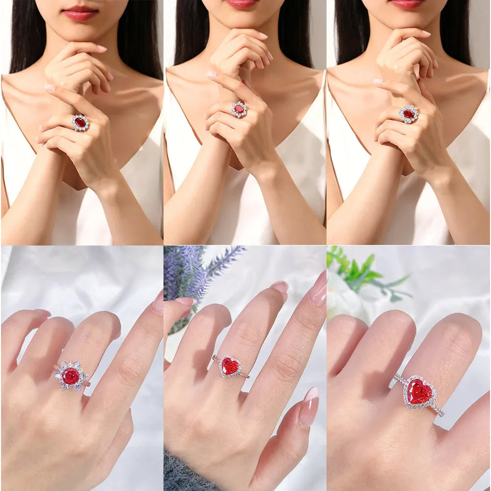 Heart-shaped sterling silver ring with ice flower cut zircon stone in tan sang colour on finger