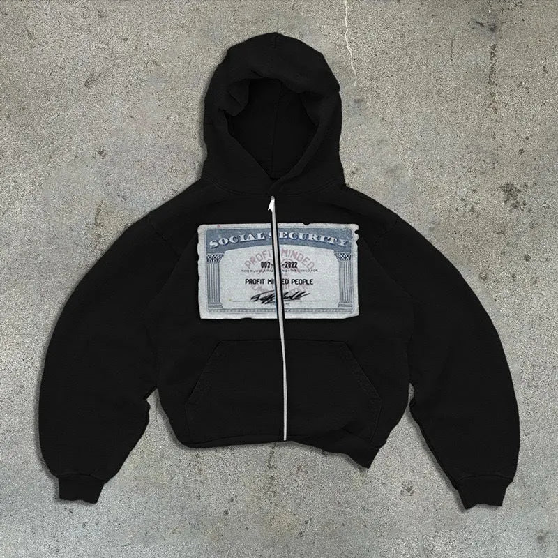 Unisex loose fit hooded zipper jacket with letter pattern and zipper pockets in black, grey or pink