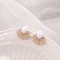 Women's retro silver fan-shaped drop earrings with rhinestone and needle opal decorative elements