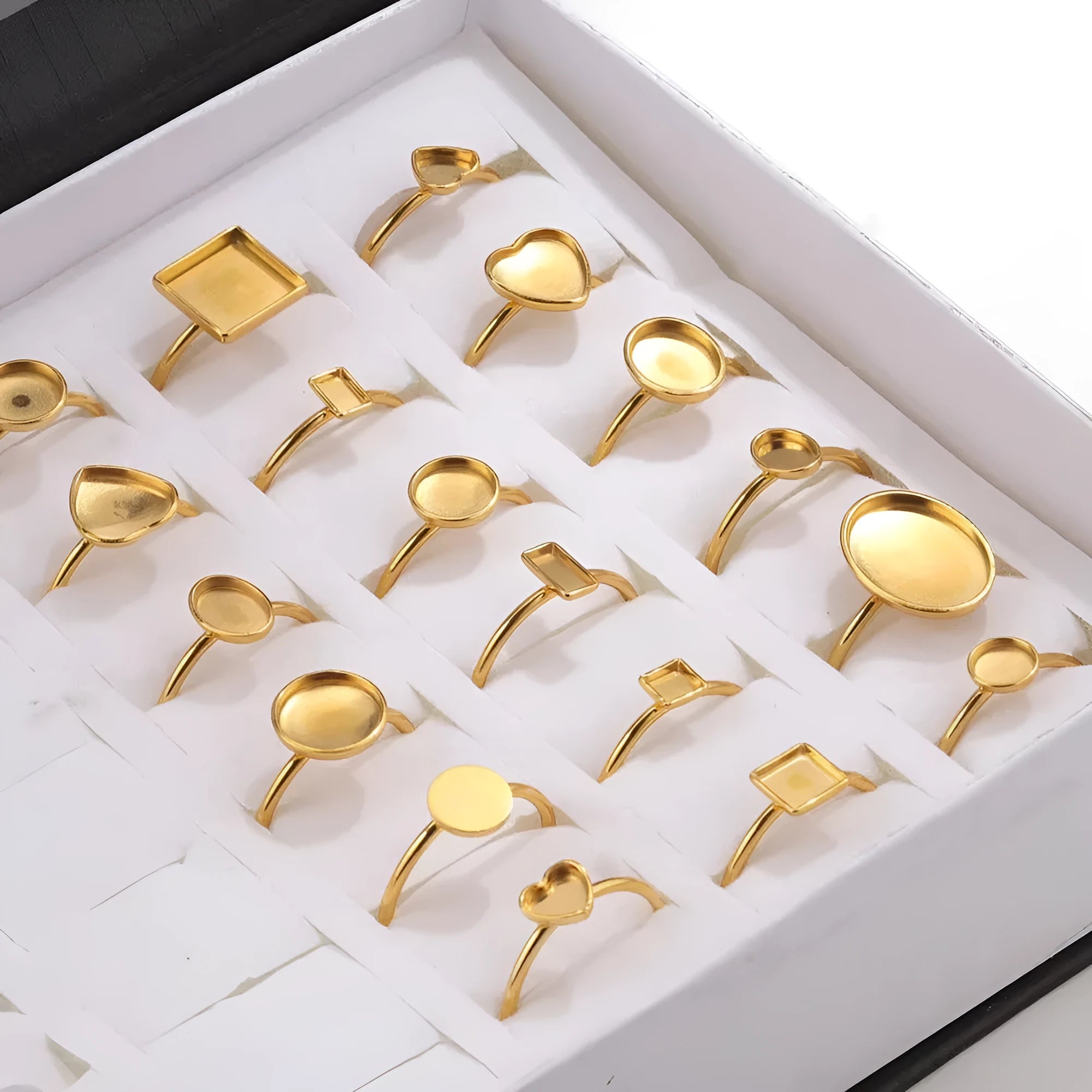 Golden stainless steel ring setting with totem pattern in multiple shape options