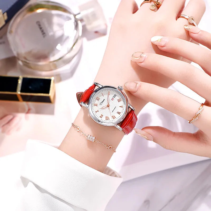 Women's automatic mechanical watch with stainless steel or leather strap, 12mm case, multiple colour options