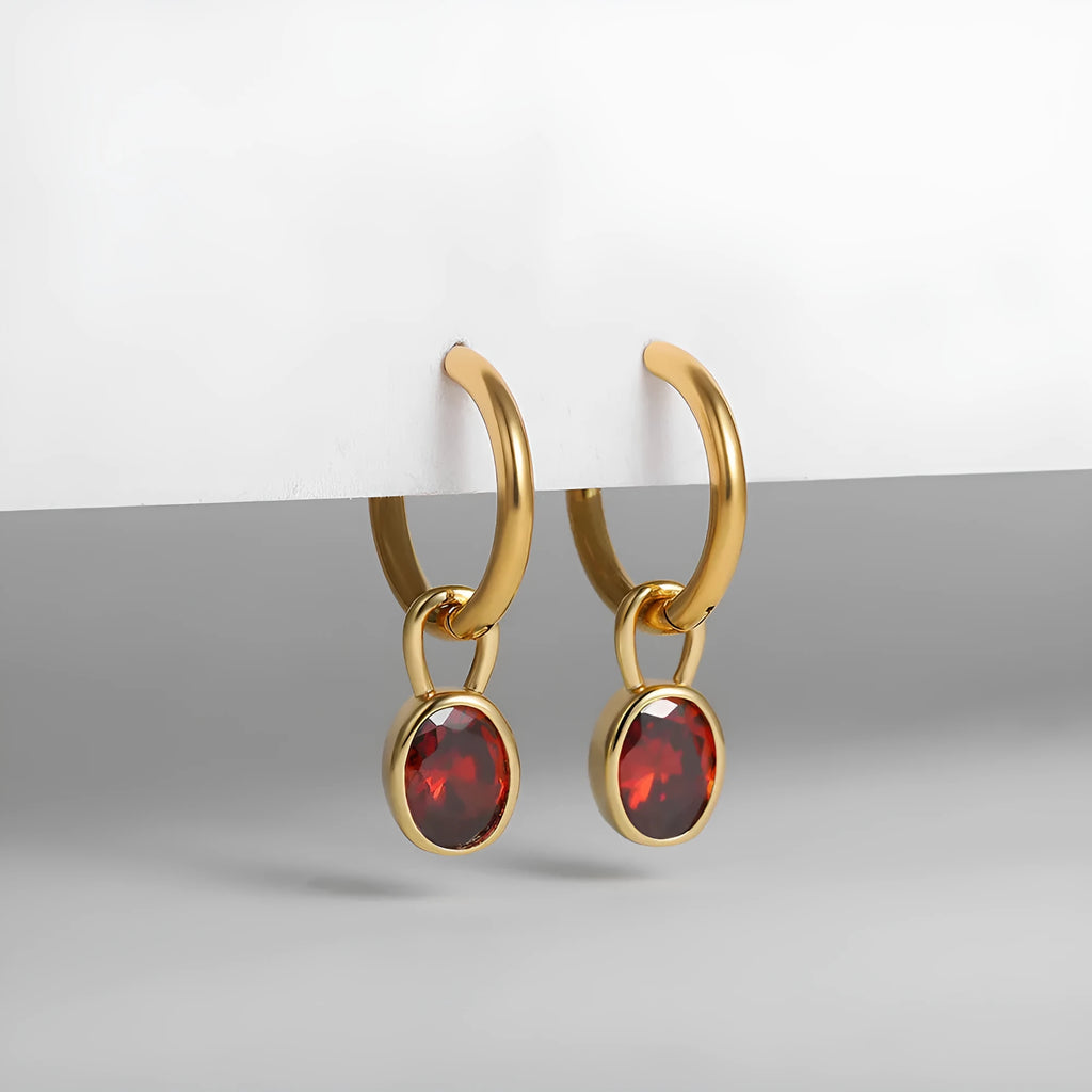 Women's retro oval zircon earrings in six colours including army green and emerald on copper settings