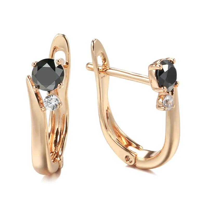 Black agate geometric drop earrings with gold-plated copper setting for women's retro jewellery