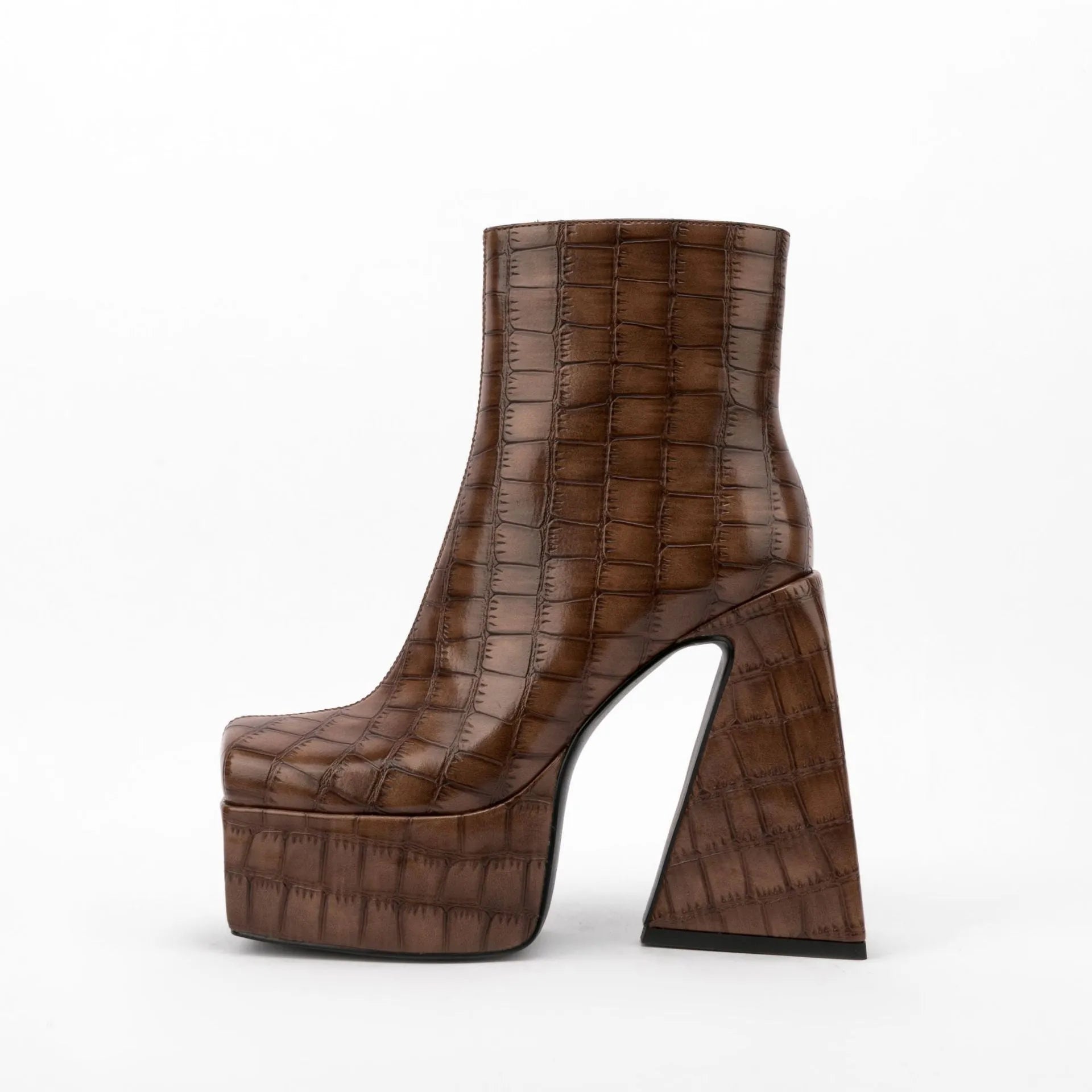 Women's artificial PU ankle boot with a super high heel in solid beige colour