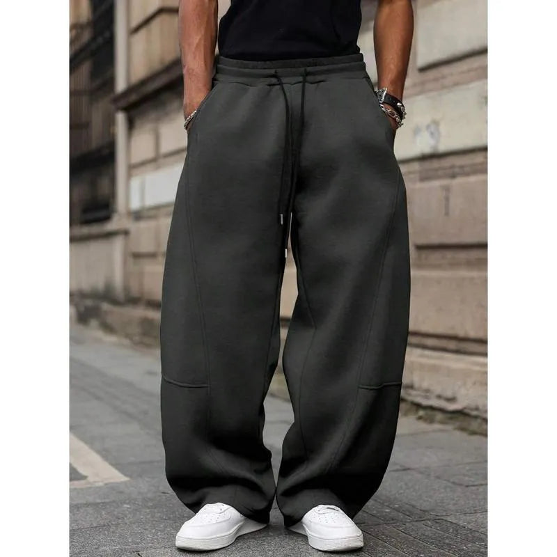 Men's straight high waist casual pants in bamboo fibre fabric, shown in cropped length