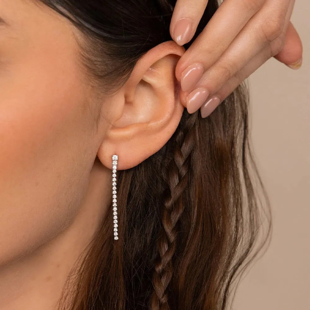 Simple geometric zircon earrings with Chinese style design in gold and steel colours