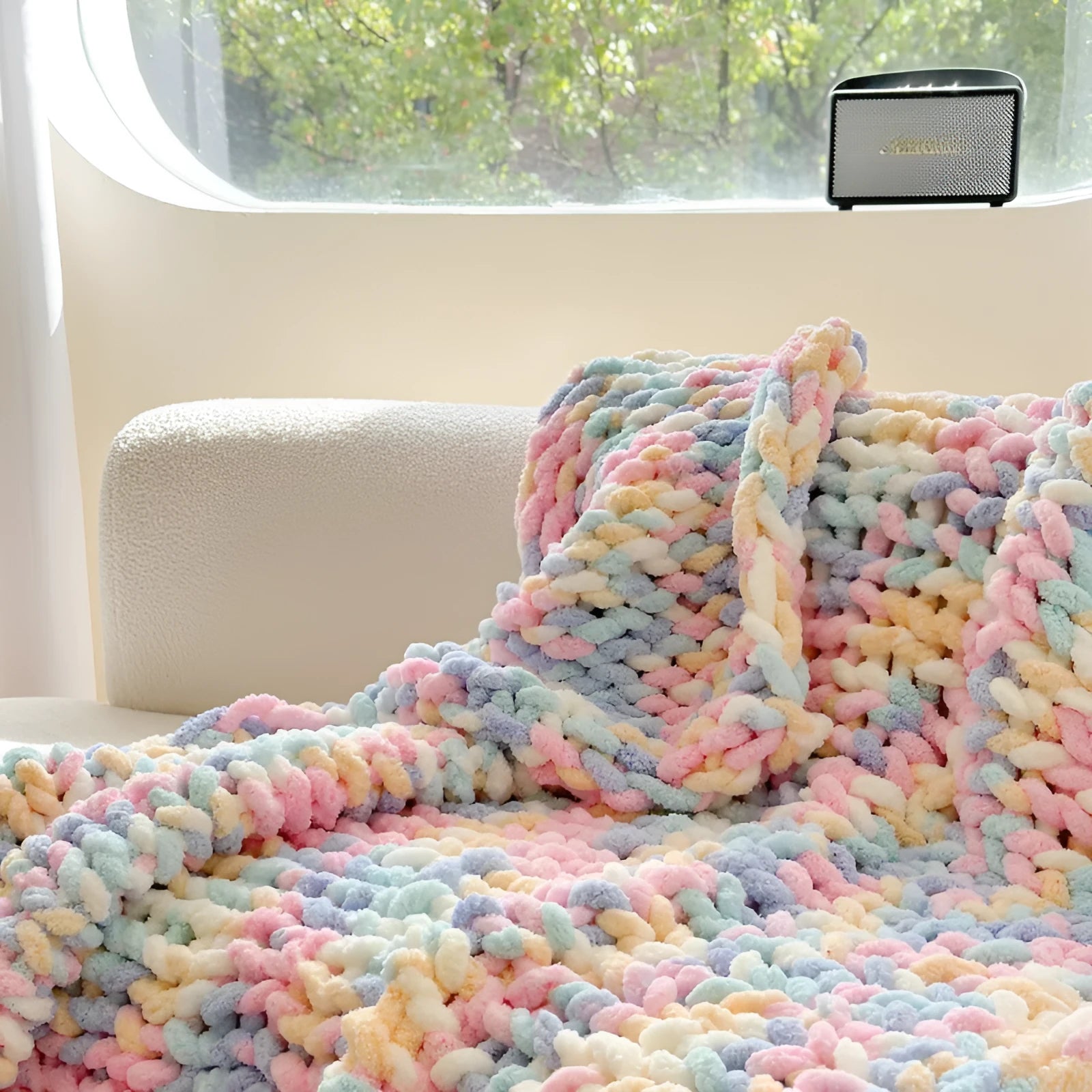 Thick striped chenille throw blanket with handmade dyed cover in a choice of four colours.