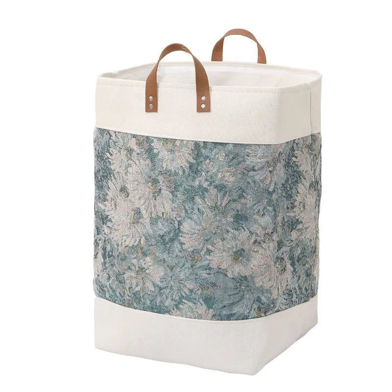 Fabric storage box with drawstring closure measuring 35x35x55cm in colourful bear pattern