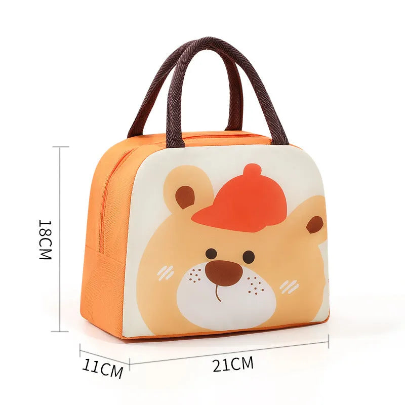 Cartoon insulated children's lunch box bag in Oxford cloth with aluminium foil lining.