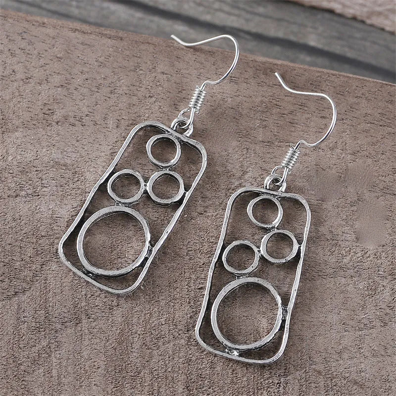 Geometric irregular square round ring earrings in antique silver zinc alloy