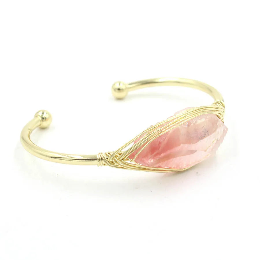 Natural raw gemstone bracelet with amorphous 8mm beads and a simple metal opening clasp.
