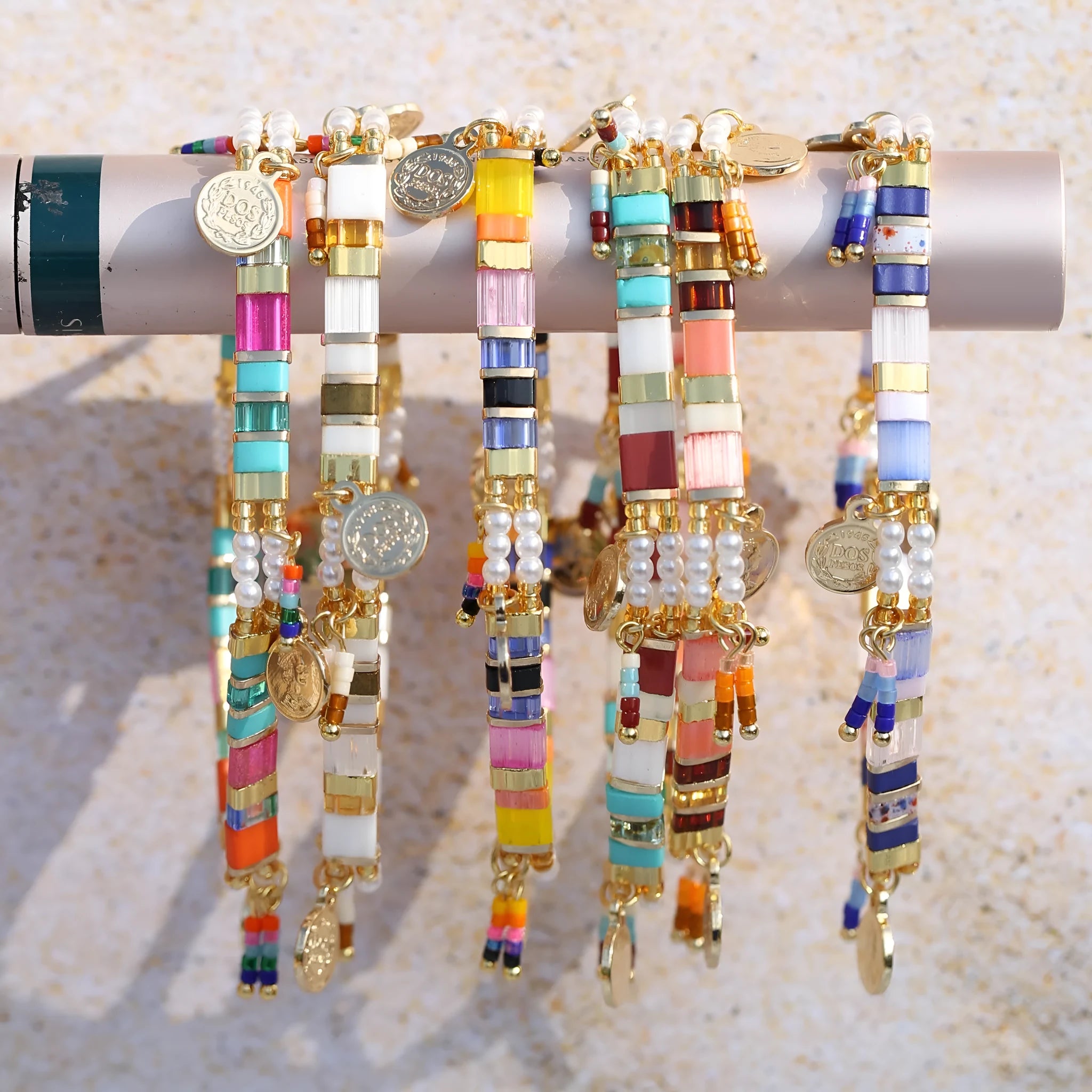 Women's imitation pearl beaded bracelet with European and American glass coloured beads