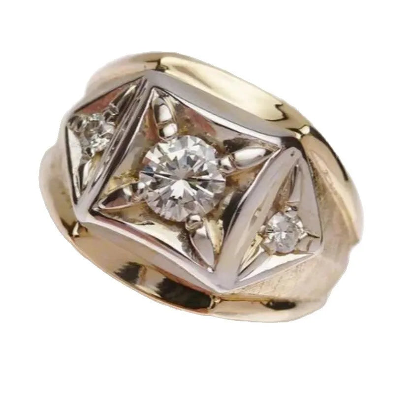 Geometric hollow couple ring in gold colour with chamfering square pattern