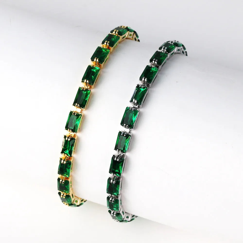 Close-up of a women's ins style bracelet with electroplated alloy band and sparkling zircon stones in a choice of colours.