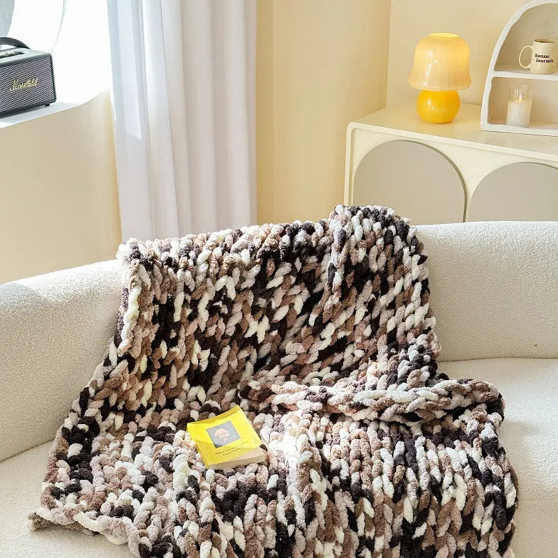 Thick striped chenille throw blanket with handmade dyed cover in a choice of four colours.