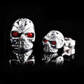 Retro red eye skull stud earrings with ghost head design and electroplated alloy finish