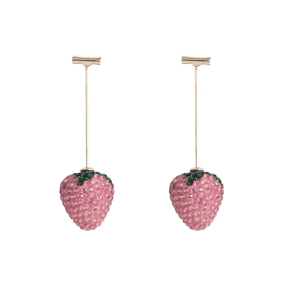 Geometric strawberry-shaped earrings with spot drill texture in red zinc alloy