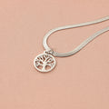 Stainless steel necklace with tree pendant on a snake bone chain in gold or steel colour.