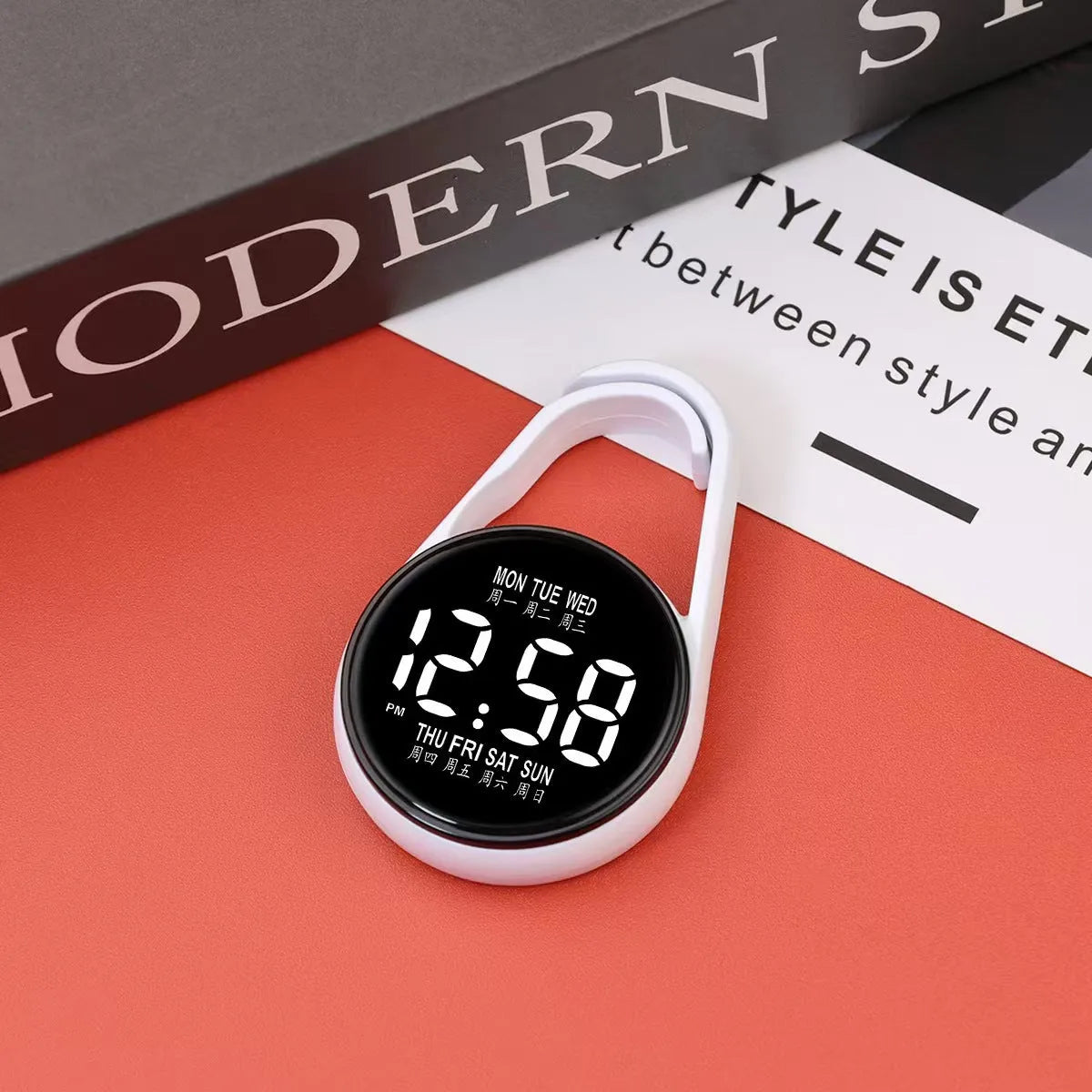 LED luminous electronic digital watch with plastic strap shown in multiple colour options