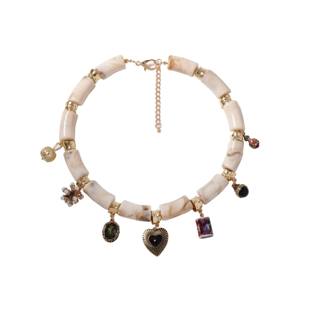 Heart-shaped resin bamboo necklace for women with electroplated colour finish