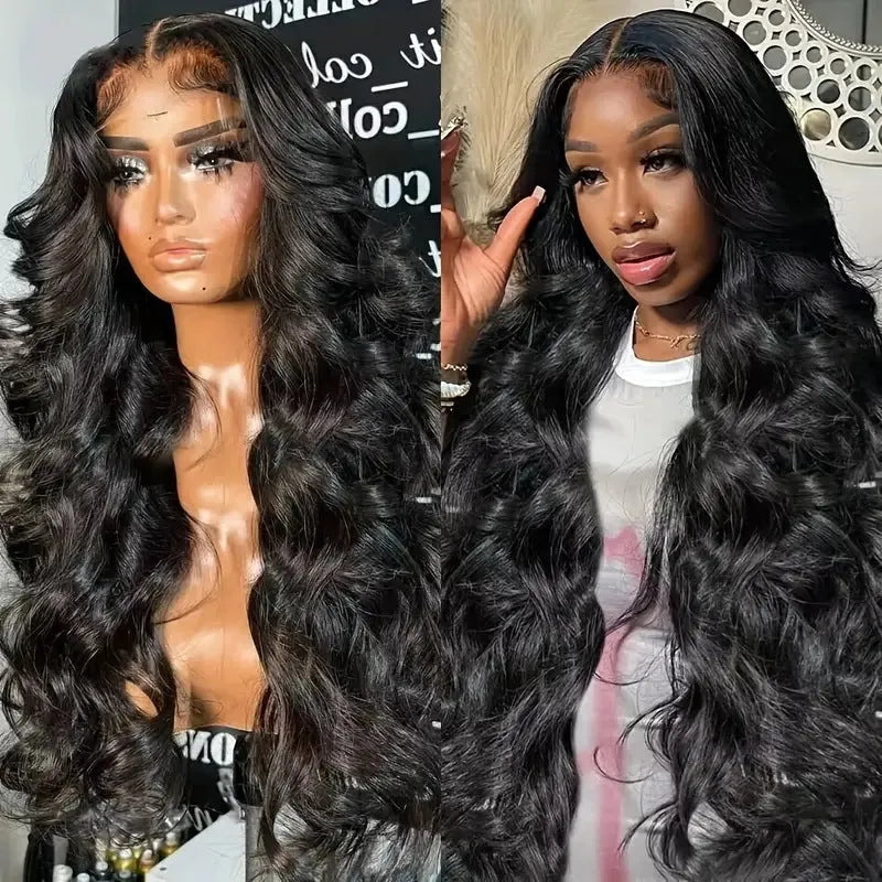 Black lace wig with big wave hairstyle made from high-temperature chemical fibre, shown on a mannequin head.