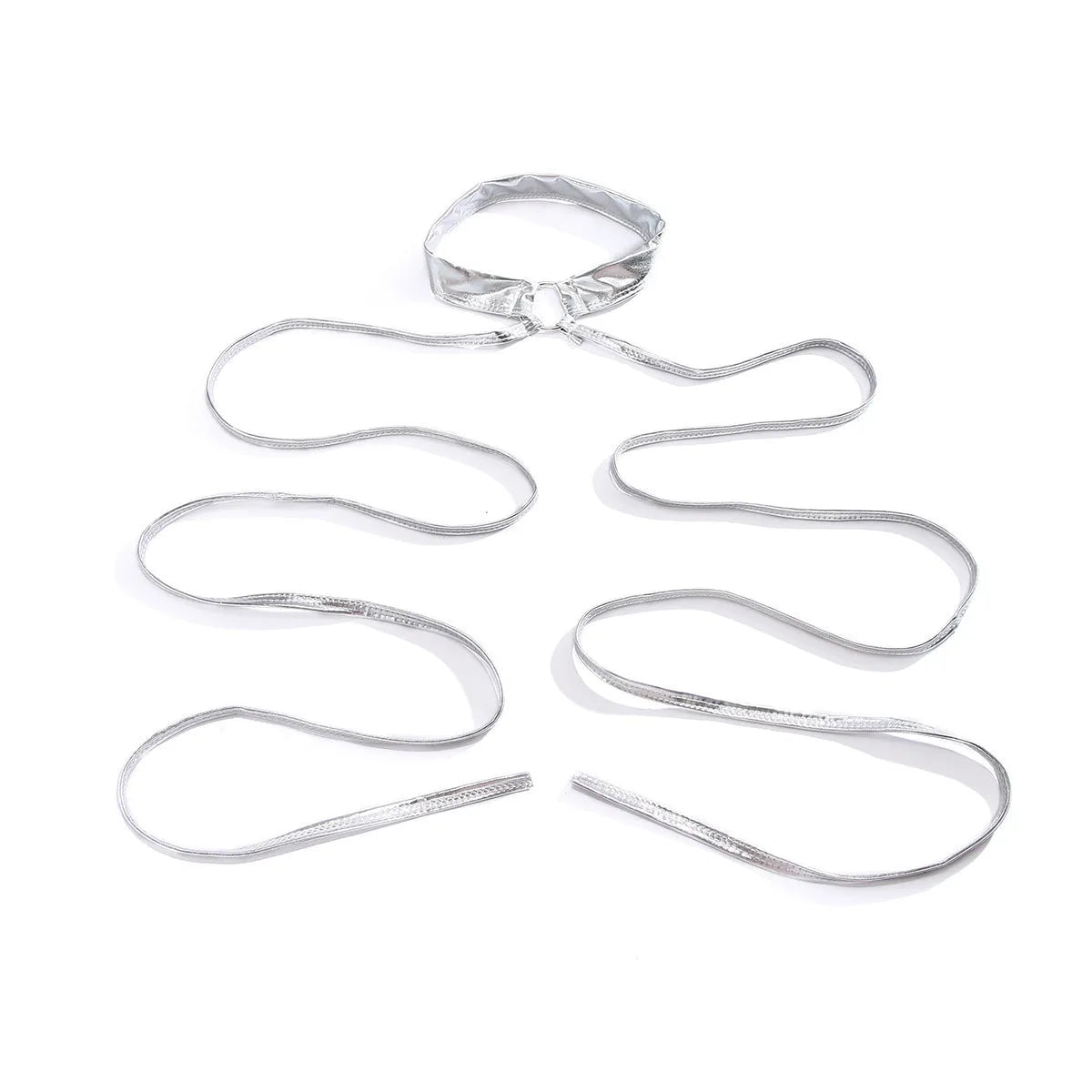 Silver adjustable thigh chain with geometric styling and lace-up fastening for women's festival wear