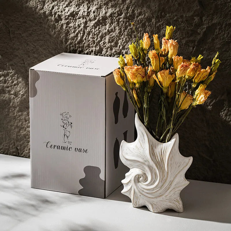 French art style ceramic vase with coloured glaze finish in European retro design