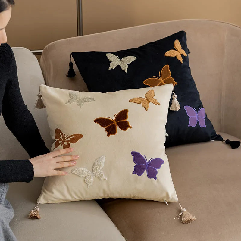 45x45cm square cushion pillow with embroidered butterfly pattern in Chinese style design