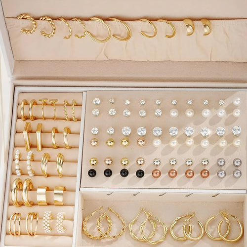108 geometric pearl earrings with gold yellow electroplated finish women's fashion jewellery set