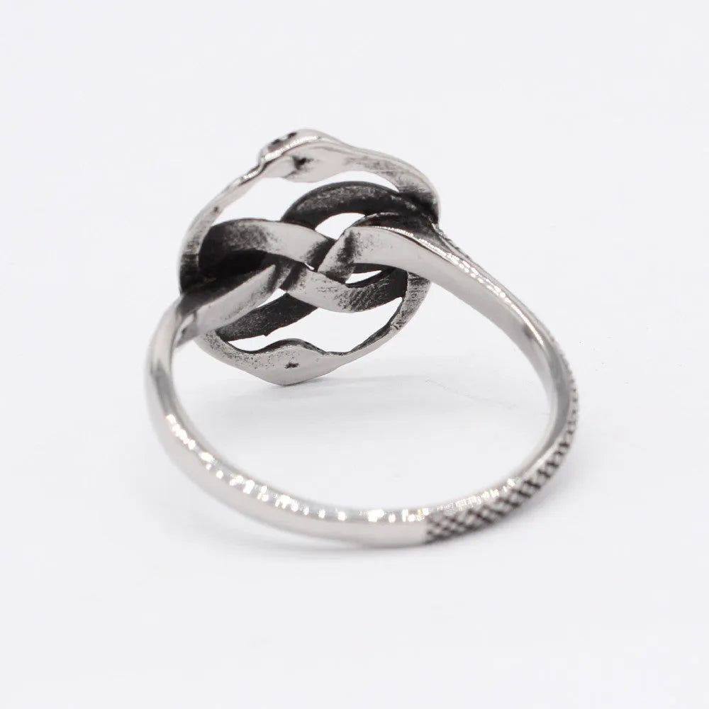 Titanium steel double snake ring in retro design with coiled serpent motif