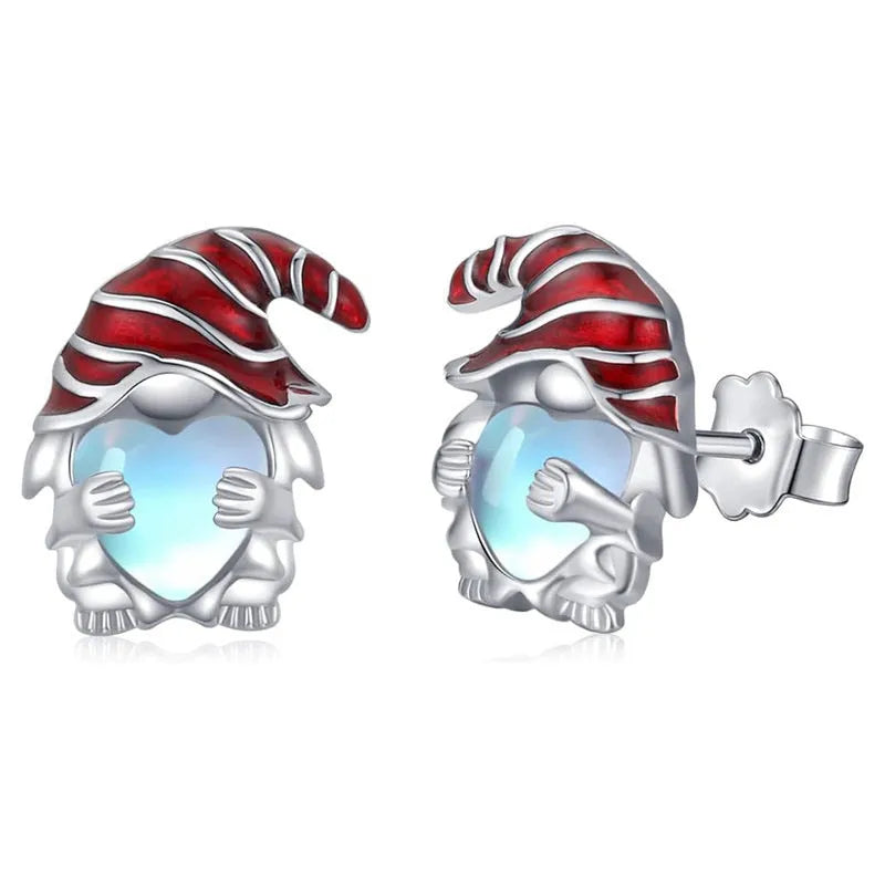 Women's Santa Claus heart-shaped earrings in white gold colour with cute festive design