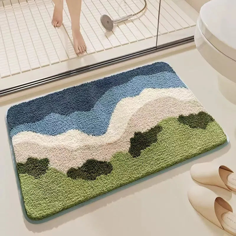 Square sky sea rainbow pattern floor mat with plastic dirt-resistant bottom in 40x60cm size