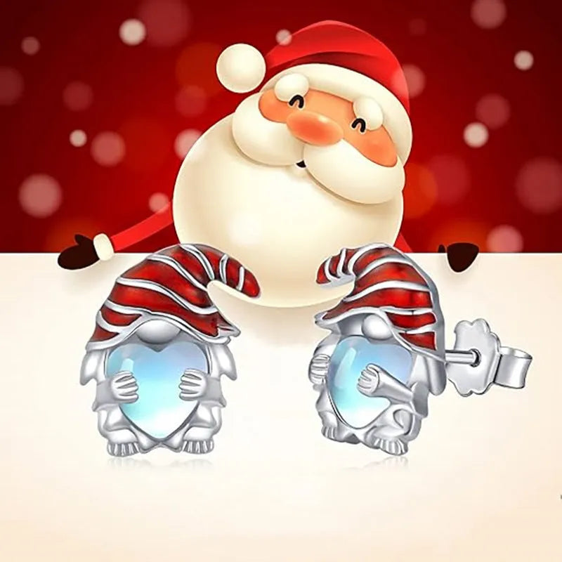 Women's Santa Claus heart-shaped earrings in white gold colour with cute festive design