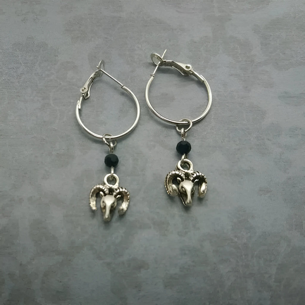 Silver round ring earrings with Tibetan antelope style design for women