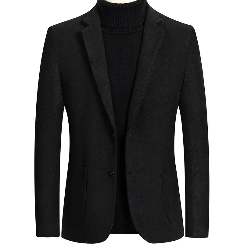 Men's slim fit grey wool blazer jacket for autumn and winter casual wear.