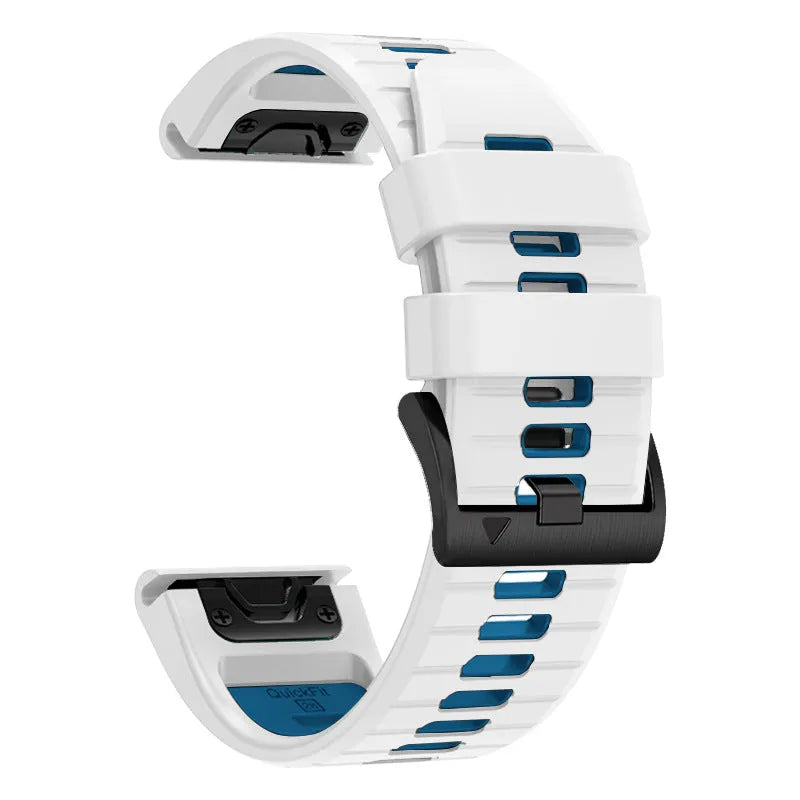 Two-tone quick release silicone watch strap for Garmin Fenix smartwatches in 22mm and 26mm widths