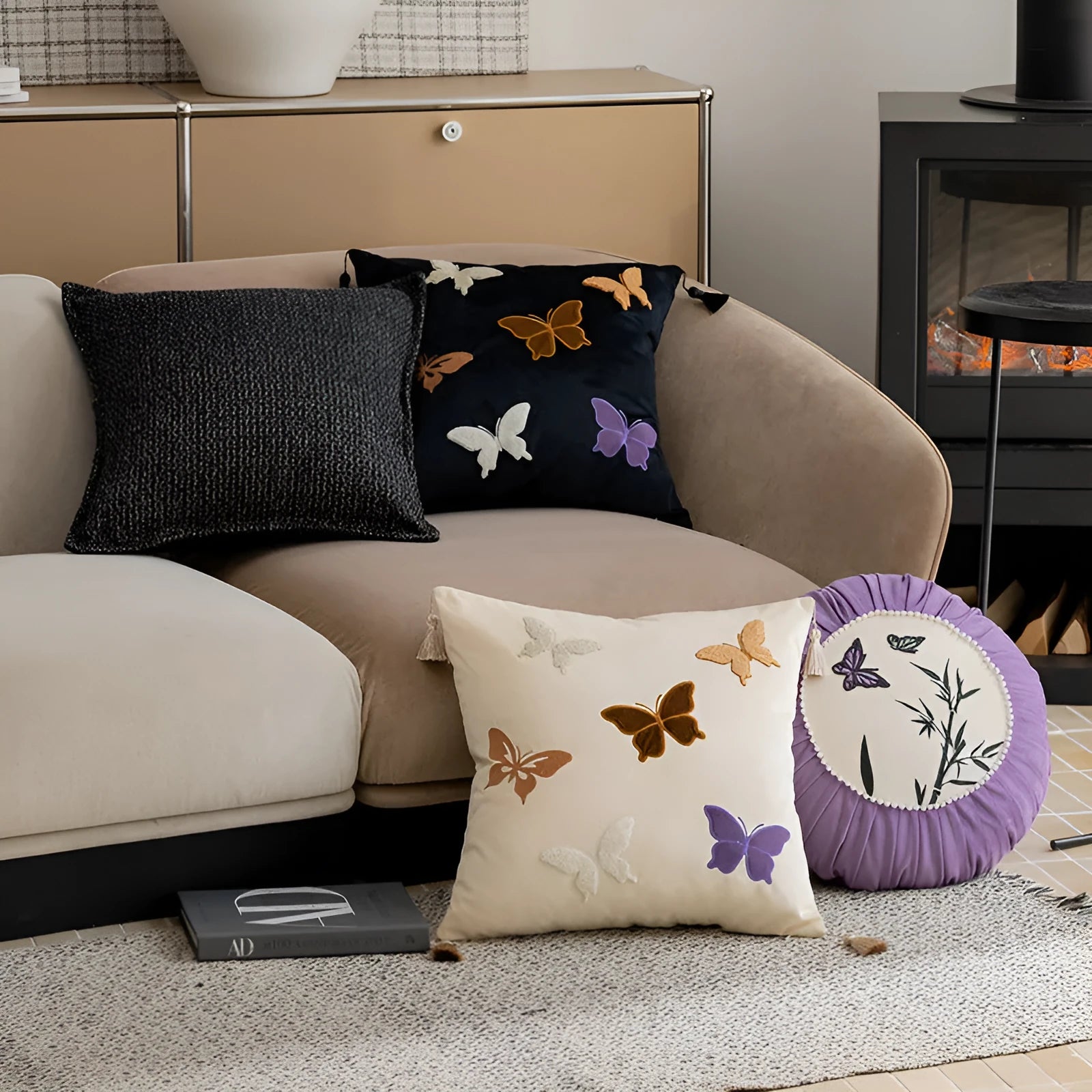 45x45cm square cushion pillow with embroidered butterfly pattern in Chinese style design